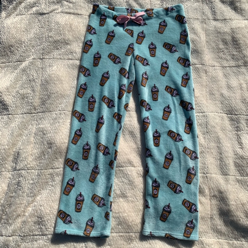 Plush Frappuccino teal pajama pants